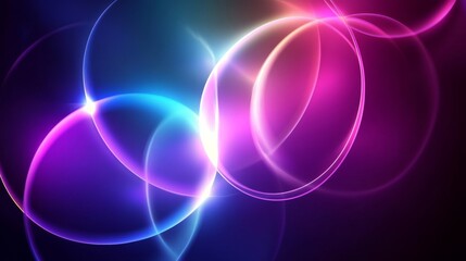 Poster - Futuristic neon background with light center and neon circle. Rays and geometric shapes.