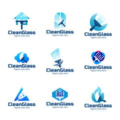 Sticker - Set of Window cleaning service logo. Window glass cleaning vector logo