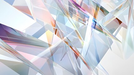 Wall Mural - 4. Floating translucent prisms and angular forms in a complex 3D pattern, set against white.