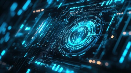 Leinwandbilder - Futuristic technology environment with glowing tech elements and clear background for text