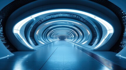Fototapete - Futuristic transportation hub with advanced design and vibrant atmosphere, nighttime view, copy space for text 