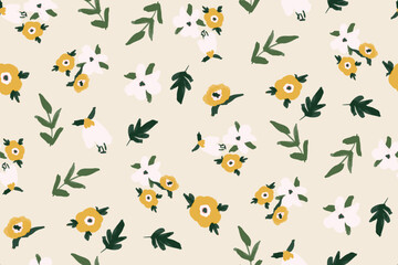 Wall Mural - Cute hand drawn feminine watercolor seamless pattern with wildflowers.