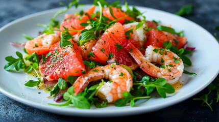 fresh salad, grapefruit and shrimp - diet recipe