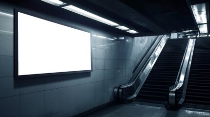 Wall Mural - Billboard mockup in a subway station with escalators