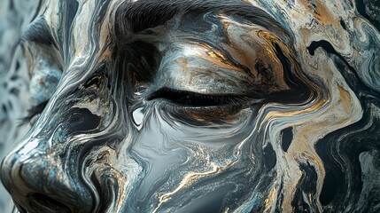 Abstract close-up of a textured face with swirling colors and patterns