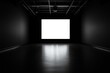 © GenBy - Empty dark room with a blank white screen on the wall, ideal for presentations or media projects.