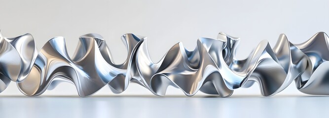 96. Geometric forms with metallic reflections and smooth surfaces arranged in a modern 3D pattern isolated on white.