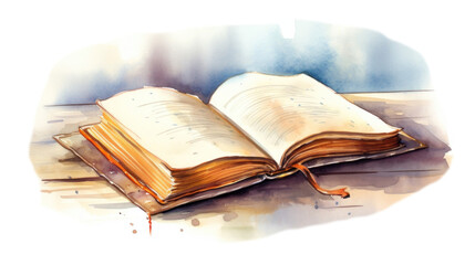 Wall Mural - PNG watercolor illustration of reading book, isolated on a white paper background, isolated --ar 3:2