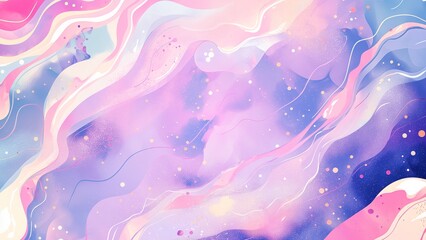 Wall Mural - Cute abstract background of colorful waves with stars and glitter
