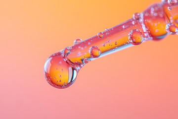 Aufkleber - A pipette with a drop of liquid, isolated on a pastel peach background, symbolizing laboratory work in biology,