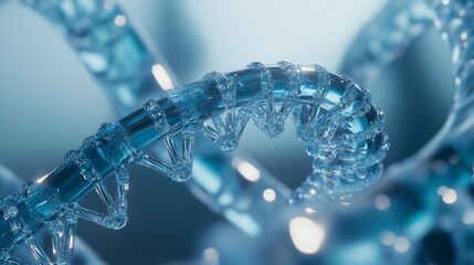 Poster - Intricate close-up of a crystal-like helix structure illuminated in soft blue light