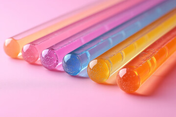 Aufkleber - A pH scale with colored indicators, isolated on a pastel pink background, symbolizing acid-base chemistry,