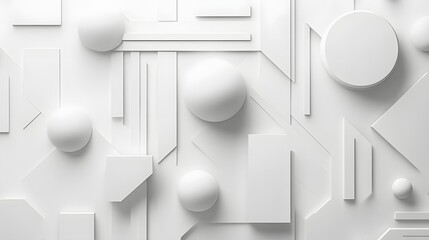 Wall Mural - 13. Geometric forms of various sizes and shapes arranged in a futuristic 3D pattern on a white background.