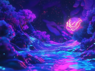 Wall Mural - abstract psychedelic neon dream world background