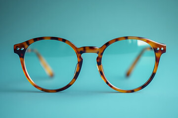 Poster - A pair of reading glasses, isolated on a pastel green background, representing clarity and focused thinking,