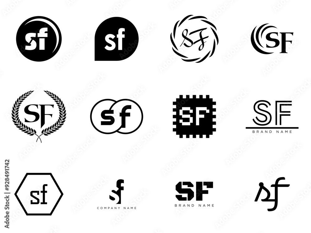 SF logo company template. Letter s and f logotype. Set different ...