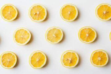 Wall Mural - Fresh lemon slices pattern on white background