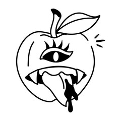 Poster - A sketchy style icon of spooky apple 