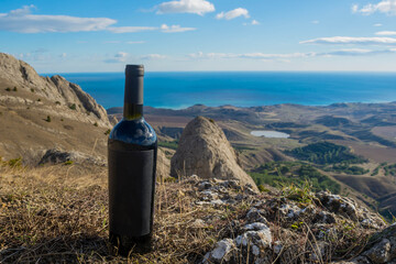 Poster - Bottle of wine in nature