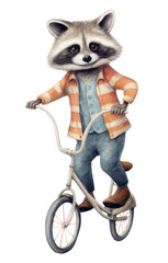 Canvas Print - PNG Raccoon riding a unicycle raccoon vehicle drawing.