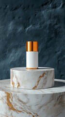 Wall Mural - A bottle of lotion is sitting on a marble pedestal