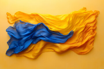 Poster - A blue and yellow flag, isolated on a pastel beige background, capturing the national colors of Ukraine,
