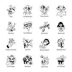 Canvas Print - Collection of Scary Doodle Icons

