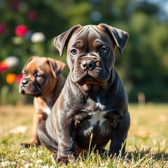 Wall Mural - Beautiful cane corso puppy portrait outdoors in summer cane corso puppies Ultra realistic Photorealistic 