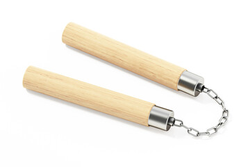 Nunchucks isolated on white background. 3D illustration