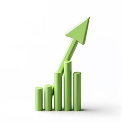Poster - 3D green bar graph with upward arrow representing growth and success in business, finance or statistics on a white background.