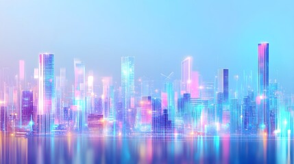 Wall Mural - Futuristic Cityscape with Neon Lights and Reflections