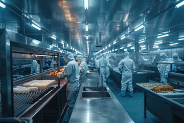 Poster - Industrial workers assembling products on production line