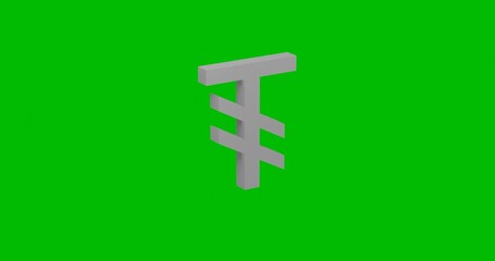 Poster - Animation of rotation of a white tugrik symbol with shadow. Simple and complex rotation. Seamless looped 4k animation on green chroma key background
