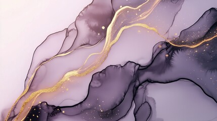 Poster - abstract artwork featuring elegant purple and gold fluid designs