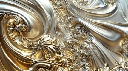 Poster - Elegant swirls of metallic gold and silver create a stunning abstract design, perfect for backgrounds or artistic projects.