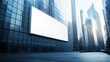 © cvetikmart - Blank billboard on the side of a sleek modern building, surrounded by reflective skyscrapers in a calm urban area, showcasing potential for dynamic advertising. Billboard mockup in the city