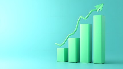 Green bar chart with upward arrow showing financial or business growth on a teal background, symbolizing positive upward trends.