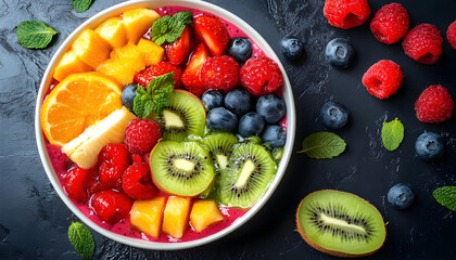 Vibrant Smoothie Bowl Garnished with Fresh Fruits