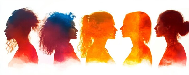 Silhouette group of multiethnic women who talk and share ideas and information. Communication and friendship women or girls of diverse cultures. Women, Generative AI