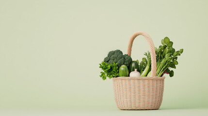 Wall Mural - Fresh parsley plant in a brown basket , isolated on a white background