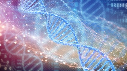 Wall Mural - spiral dna helix structure on color background.