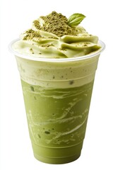 Wall Mural - A green smoothie in a plastic cup with a green swirl