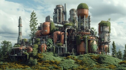 Abandoned Industrial Complex Reclaimed by Nature