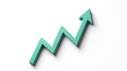 Green upward zigzag arrow symbolizing growth, progress, and success on a white background. Ideal for business, finance, and statistics presentations.