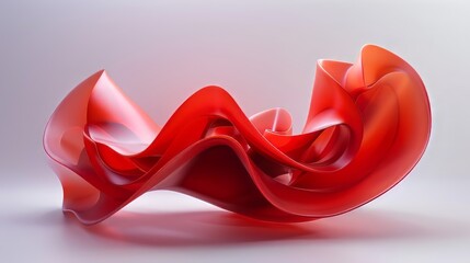 Parametric abstract red shape with fluid, dynamic curves on a soft gradient background - modern digital art design, ideal for creative projects, abstract art displays, and graphic design inspirations
