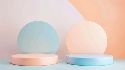 Poster - Two circular platforms in soft pastel colors are positioned harmoniously against a smooth, gradient backdrop