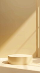 Aufkleber - A round podium rests in a softly lit room, showcasing minimalistic design ideal for product presentation
