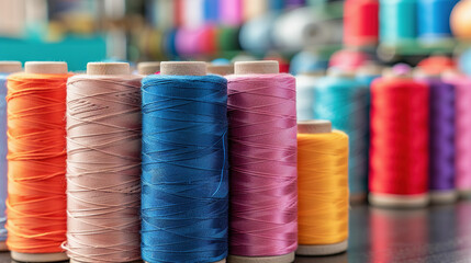 Vibrant Spools of Colorful Thread for Sewing and Crafts in sewing shop