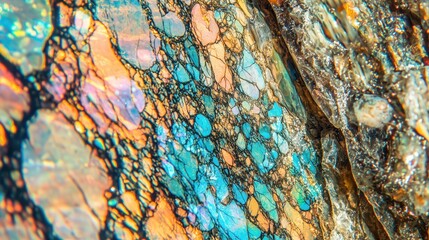 Wall Mural - Textured stone with turquoise and orange hues