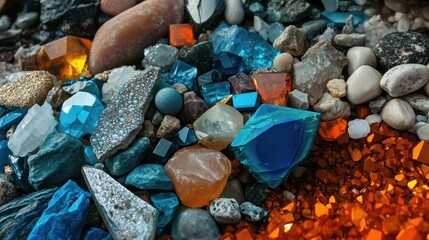 Wall Mural - Colorful gemstones on a rocky surface